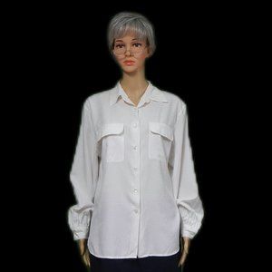 LISA JOSEPHS Vintage Long Sleeve Button Down Blouse ~ Size L ~ White